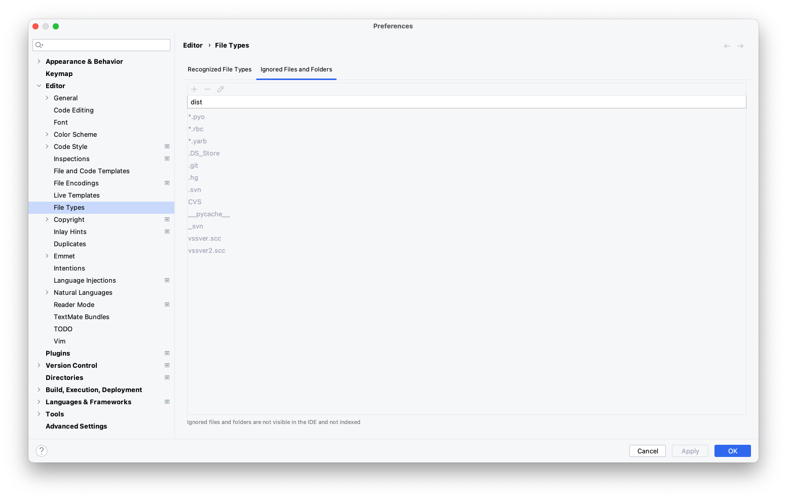 ignored files and folders